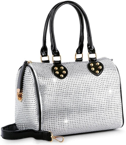 Rhinestone Covered Locked Satchel Handbag