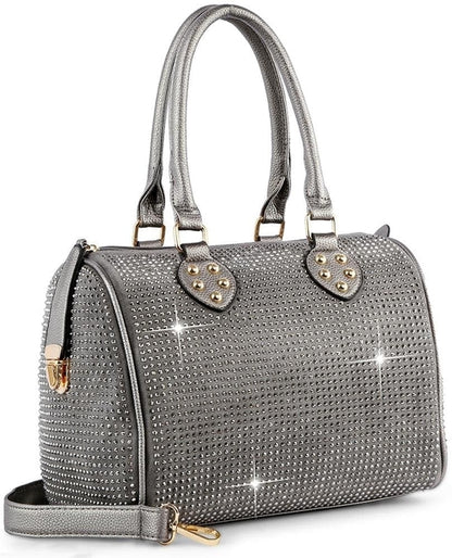 Rhinestone Covered Locked Satchel Handbag